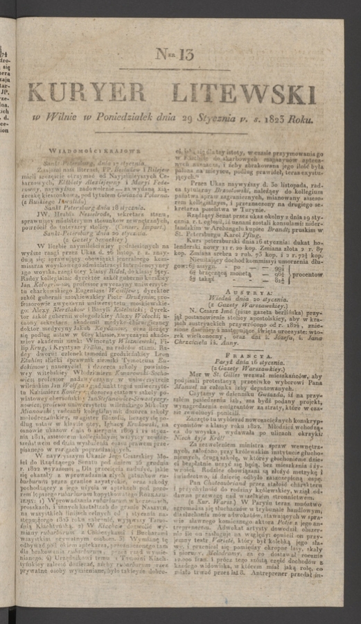 Kuryer Litewski. 1823, numer 13