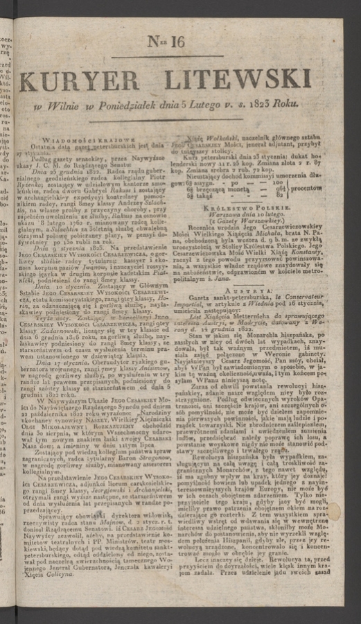 Kuryer Litewski. 1823, numer 16