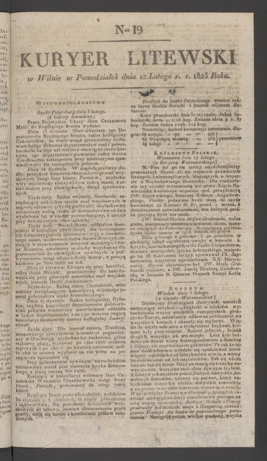 Kuryer Litewski. 1823, numer 19