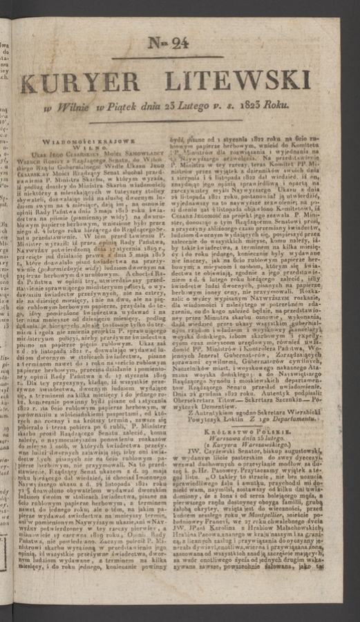 Kuryer Litewski. 1823, numer 24