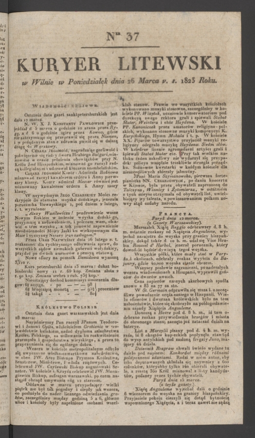 Kuryer Litewski. 1823, numer 37