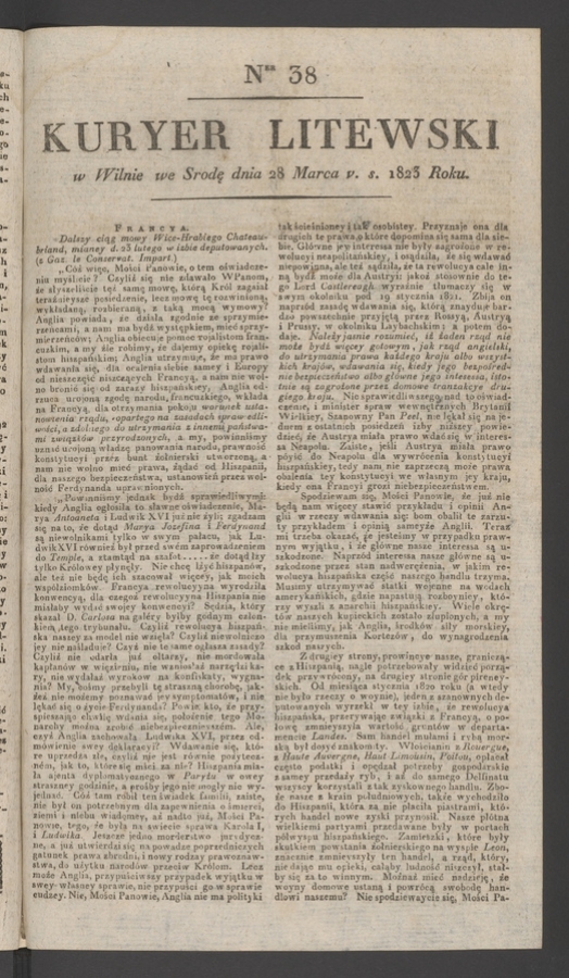 Kuryer Litewski. 1823, numer 38
