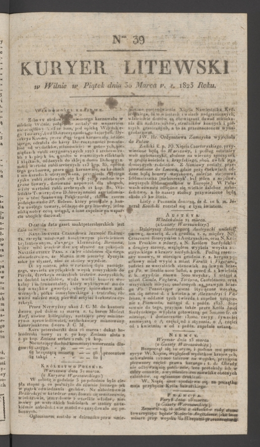 Kuryer Litewski. 1823, numer 39