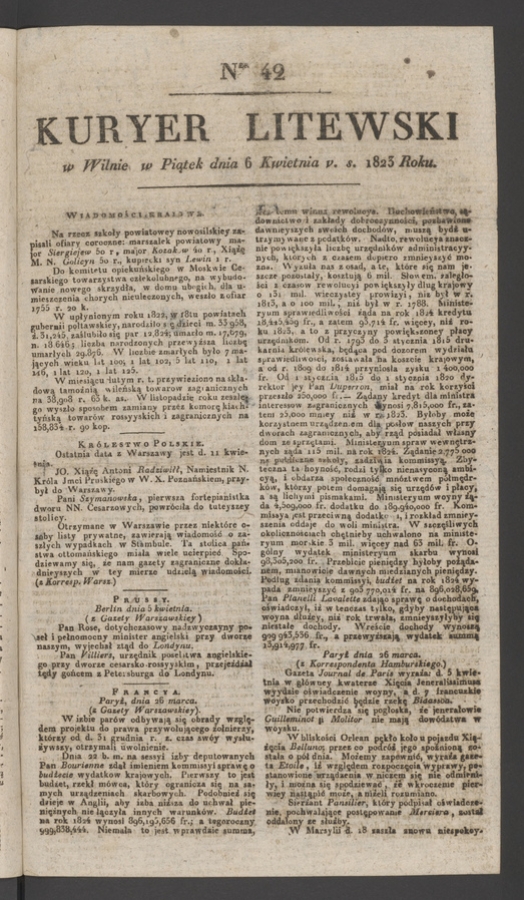 Kuryer Litewski. 1823, numer 42