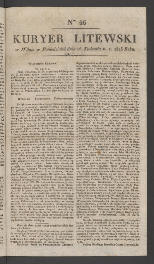 Kuryer Litewski. 1823, numer 46