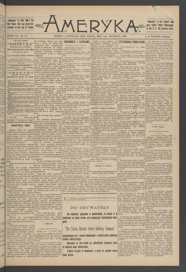 Ameryka. Tom 7, 1893, numer 13