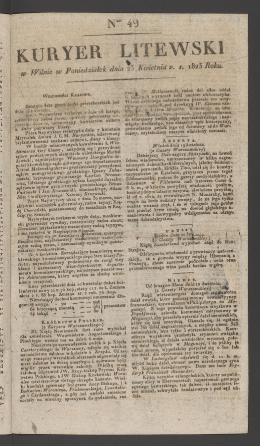 Kuryer Litewski. 1823, numer 49