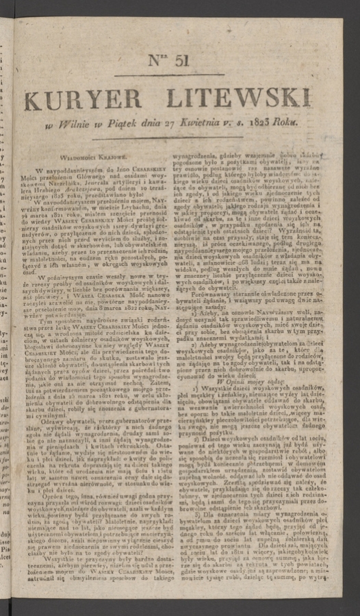 Kuryer Litewski. 1823, numer 51