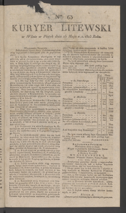 Kuryer Litewski. 1823, numer 63