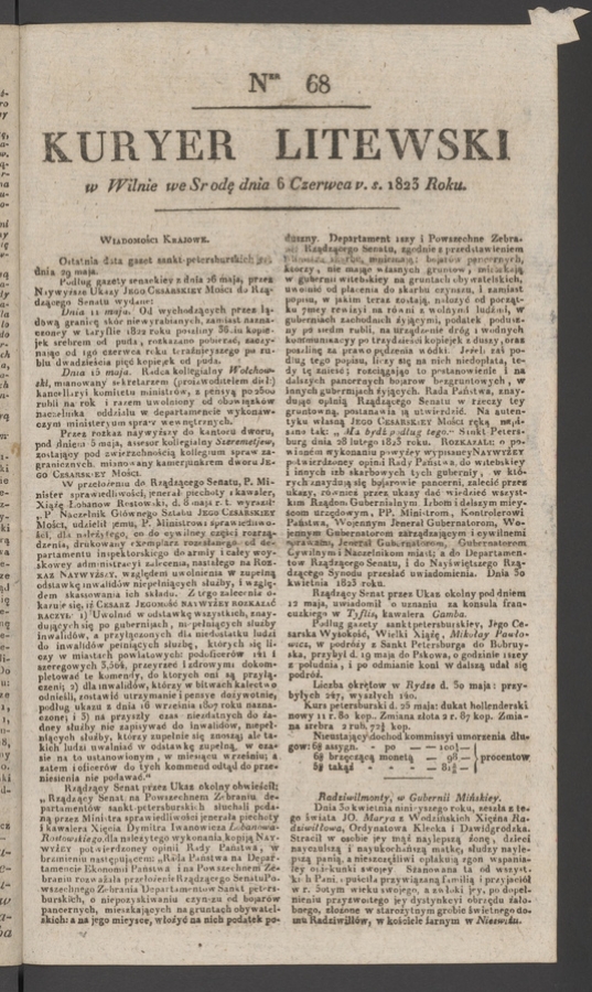 Kuryer Litewski. 1823, numer 68