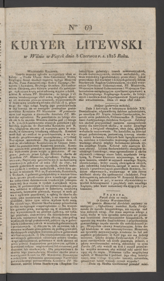 Kuryer Litewski. 1823, numer 69