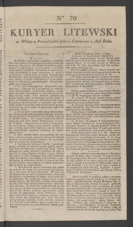 Kuryer Litewski. 1823, numer 70