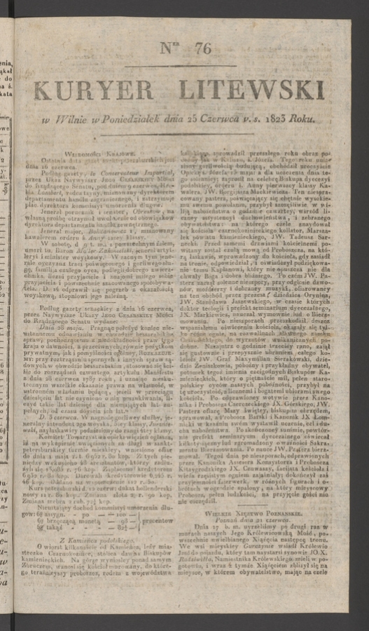 Kuryer Litewski. 1823, numer 76