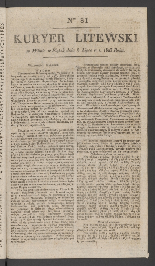 Kuryer Litewski. 1823, numer 81