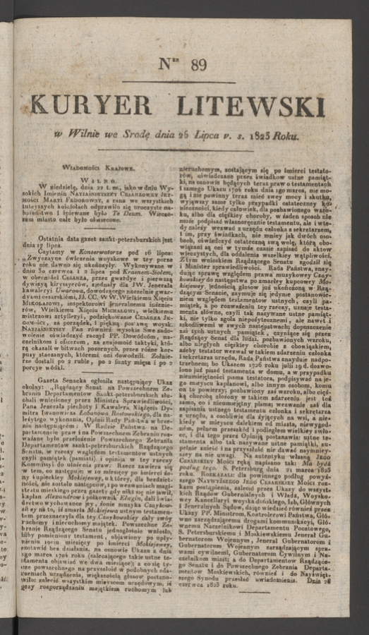 Kuryer Litewski. 1823, numer 89