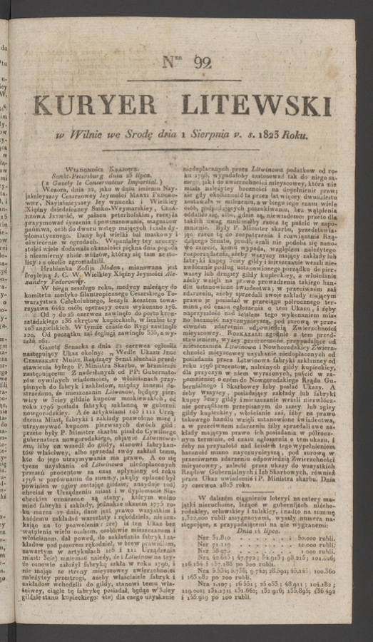 Kuryer Litewski. 1823, numer 92