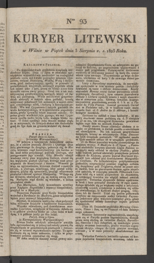 Kuryer Litewski. 1823, numer 93