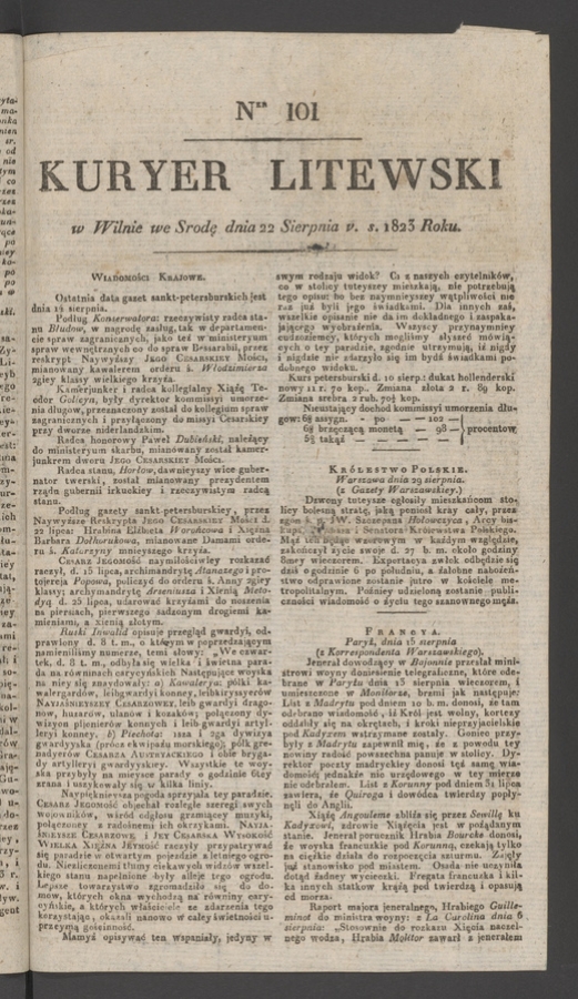 Kuryer Litewski. 1823, numer 101