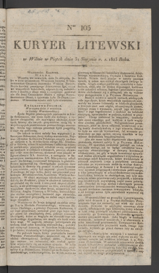 Kuryer Litewski. 1823, numer 105