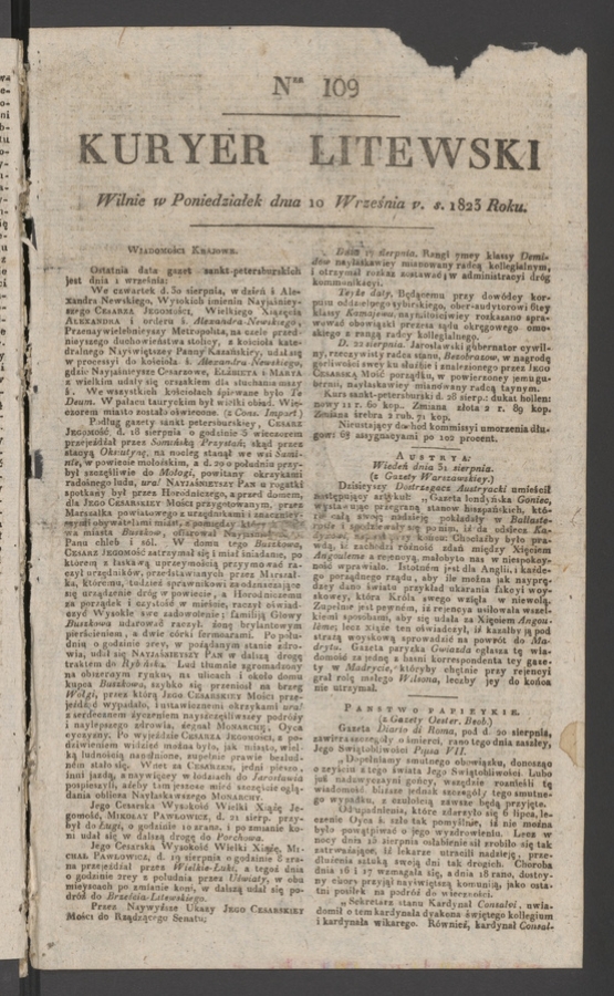 Kuryer Litewski. 1823, numer 109