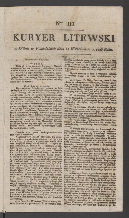 Kuryer Litewski. 1823, numer 112