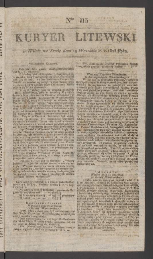 Kuryer Litewski. 1823, numer 113