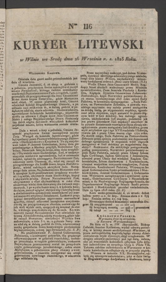 Kuryer Litewski. 1823, numer 116