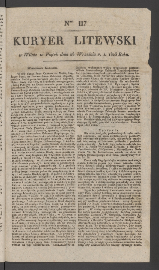 Kuryer Litewski. 1823, numer 117