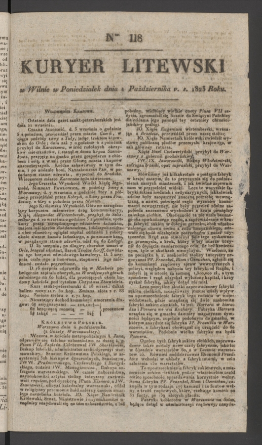 Kuryer Litewski. 1823, numer 118