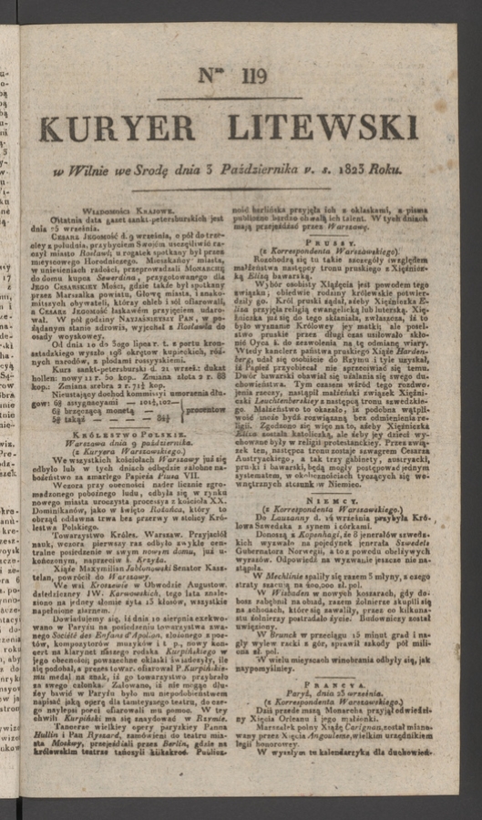 Kuryer Litewski. 1823, numer 119