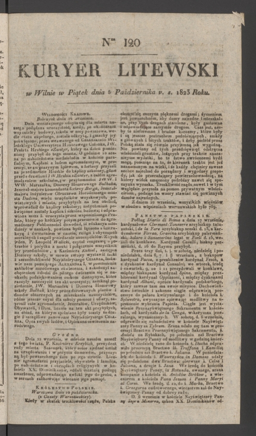Kuryer Litewski. 1823, numer 120