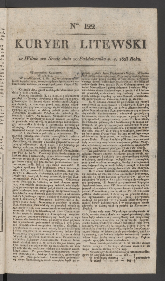 Kuryer Litewski. 1823, numer 122