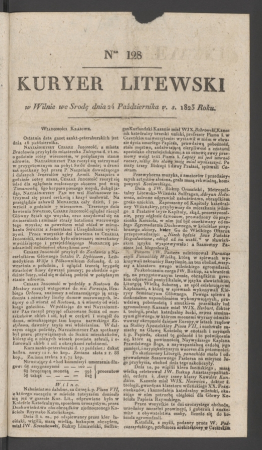 Kuryer Litewski. 1823, numer 128