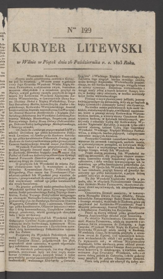 Kuryer Litewski. 1823, numer 129