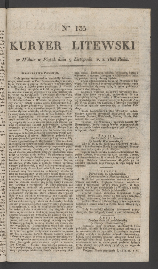 Kuryer Litewski. 1823, numer 135