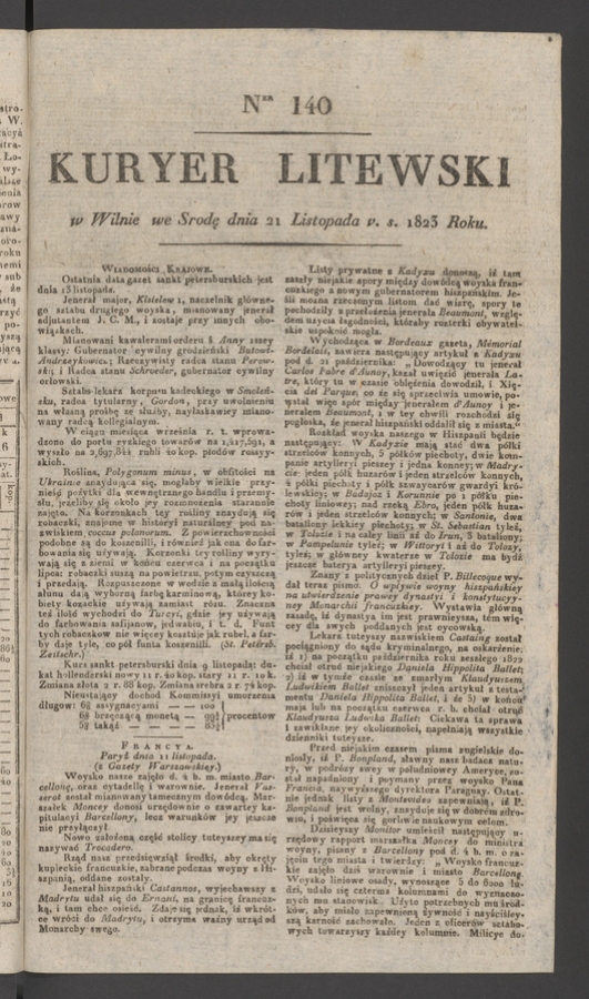 Kuryer Litewski. 1823, numer 140