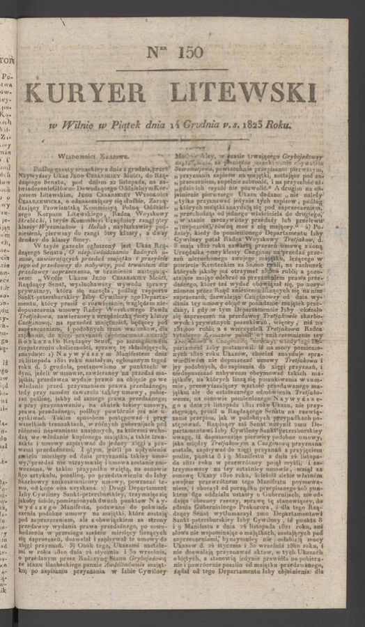 Kuryer Litewski. 1823, numer 150