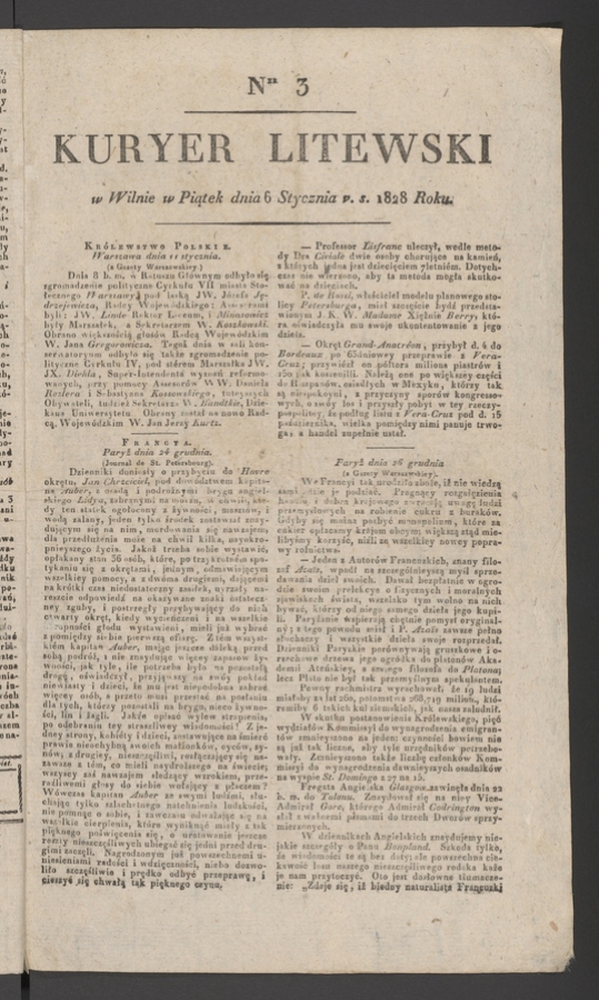 Kuryer Litewski. 1828, numer 3