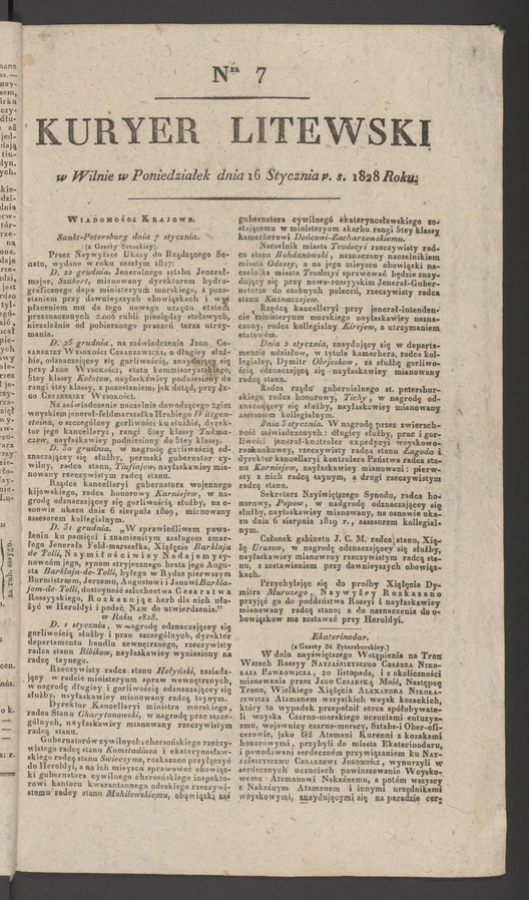 Kuryer Litewski. 1828, numer 7