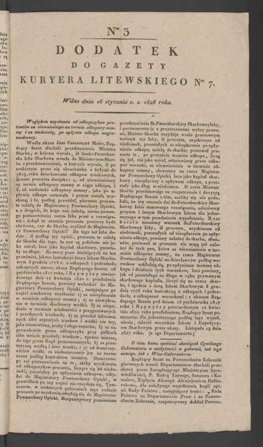 Dodatek do gazety Kuryera Litewskiego numeru 7, 1828, numer 3