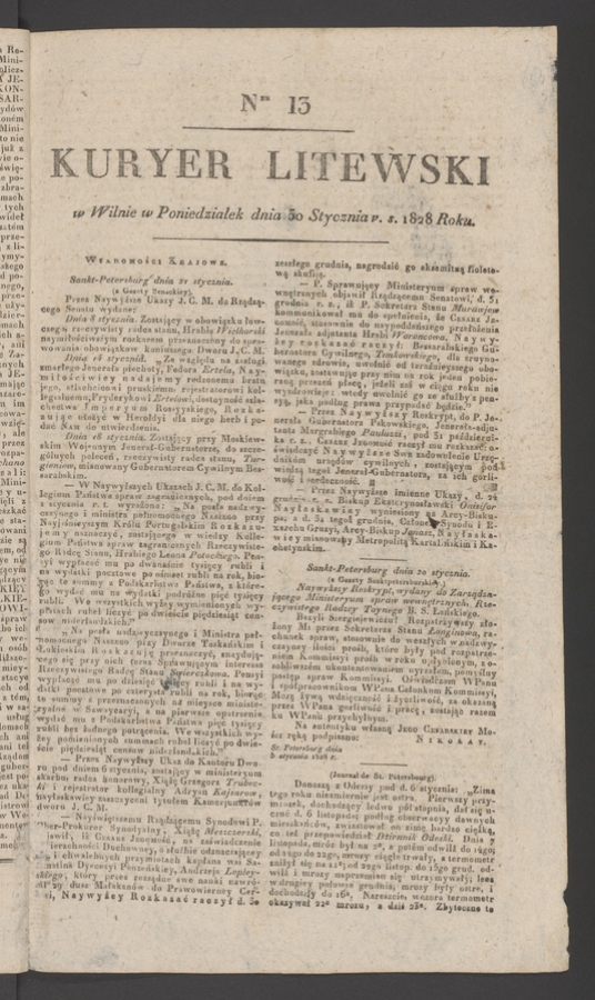 Kuryer Litewski. 1828, numer 13