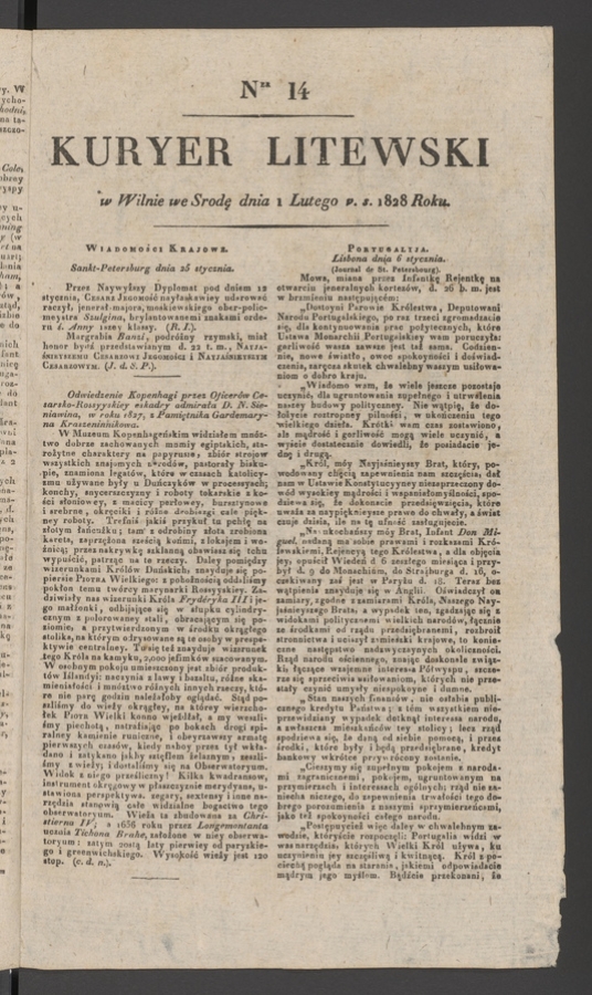 Kuryer Litewski. 1828, numer 14