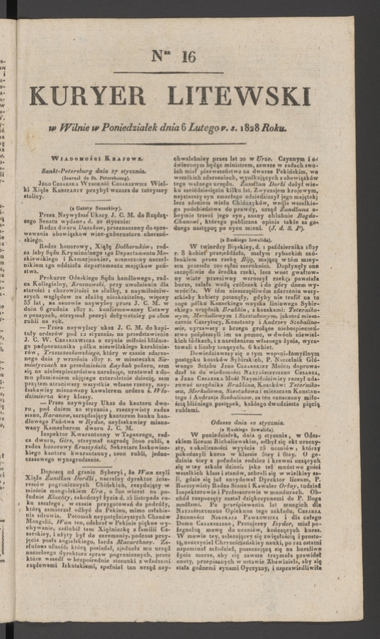 Kuryer Litewski. 1828, numer 16