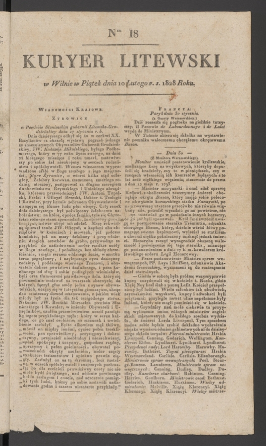 Kuryer Litewski. 1828, numer 18