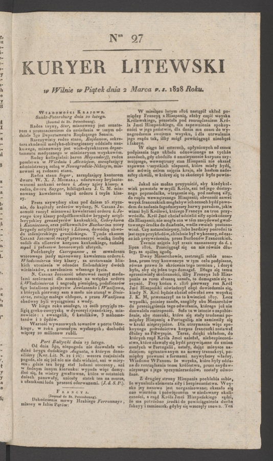 Kuryer Litewski. 1828, numer 27