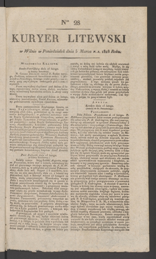 Kuryer Litewski. 1828, numer 28