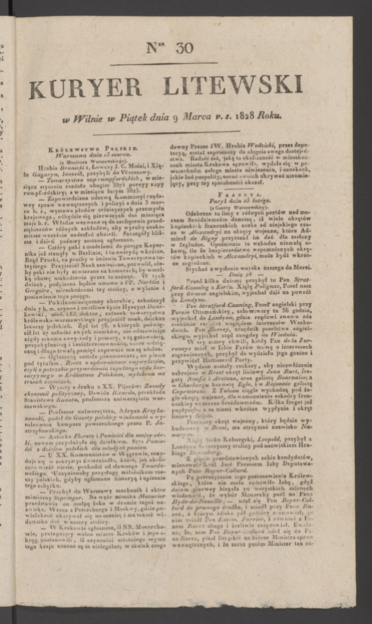 Kuryer Litewski. 1828, numer 30