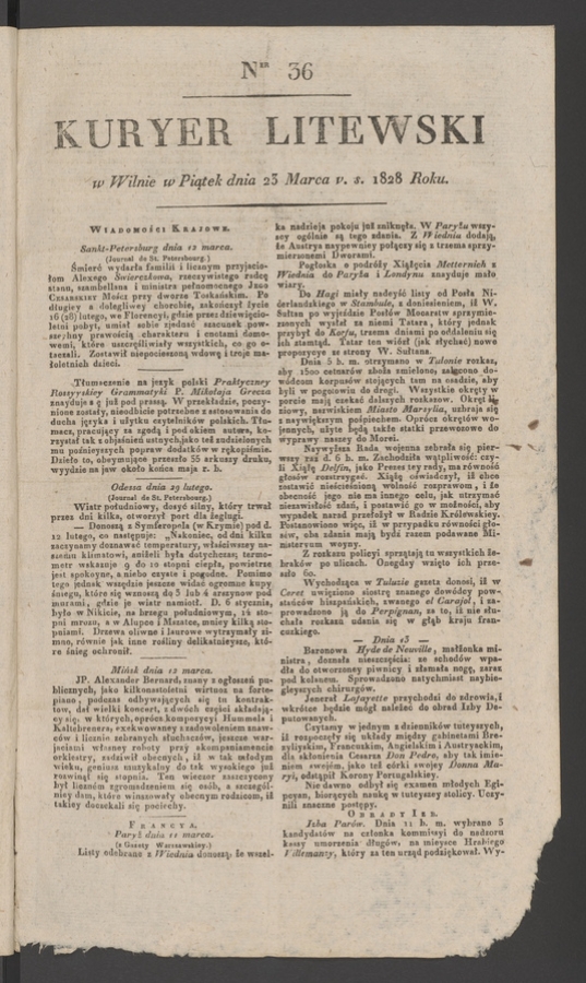 Kuryer Litewski. 1828, numer 36