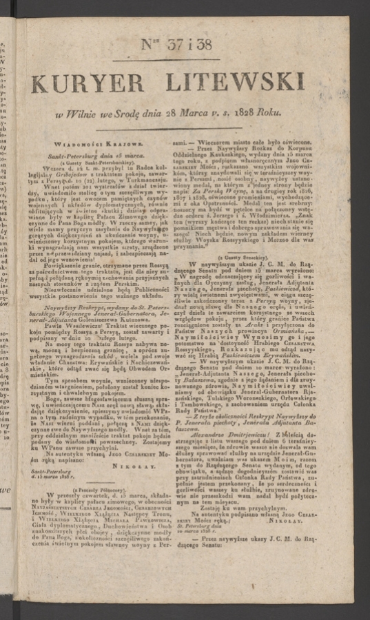 Kuryer Litewski. 1828, numer 37-38