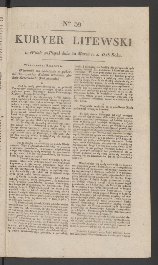 Kuryer Litewski. 1828, numer 39